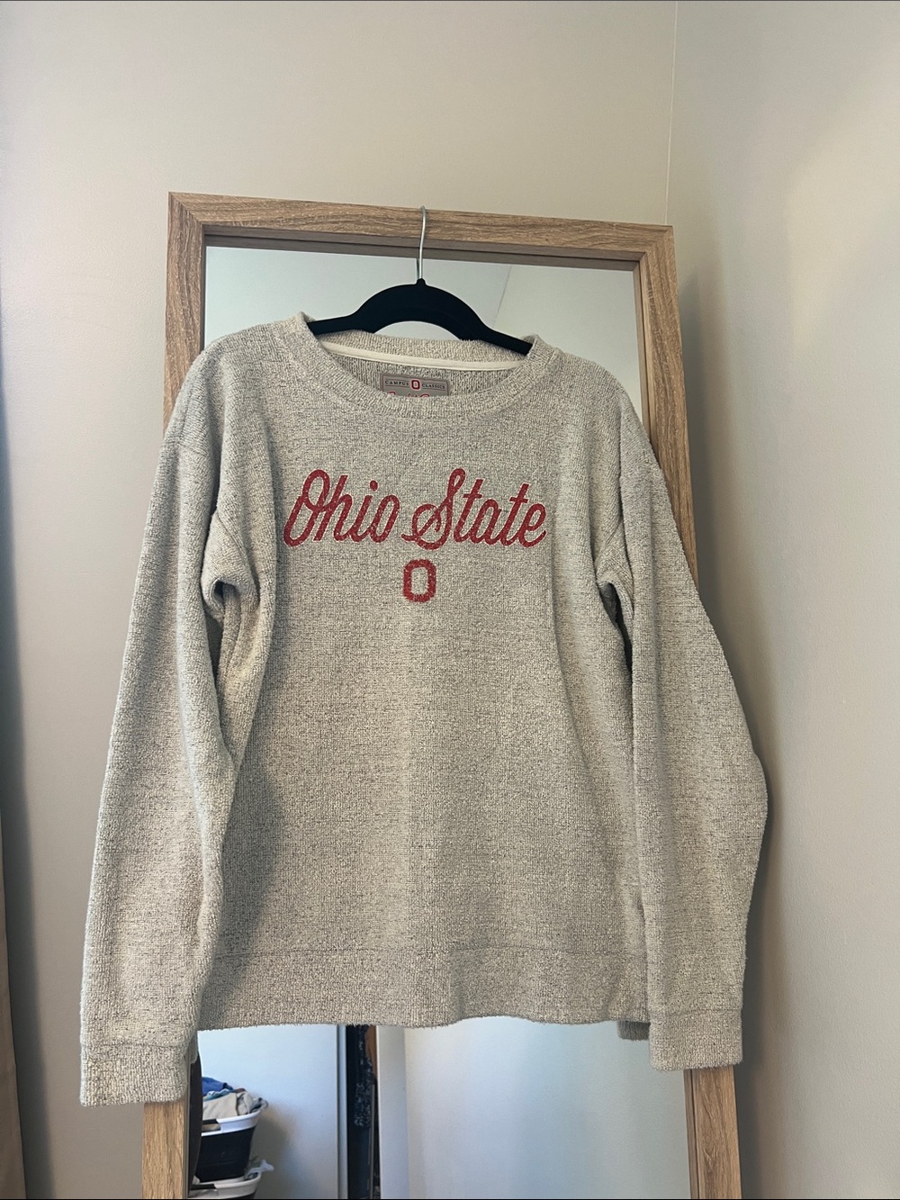 Ohio State Women's Cream Sweatshirt with Red Embroidery